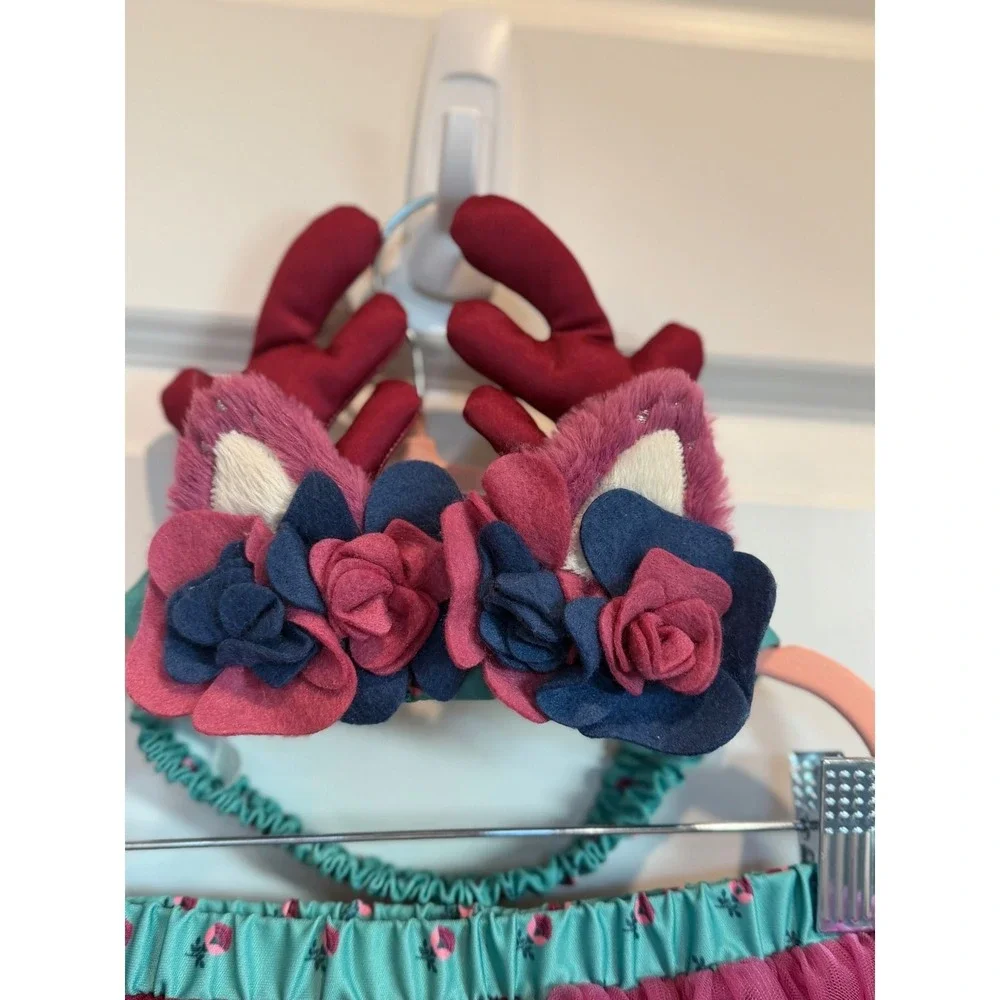 Matilda Jane Girls Magenta Pink Tulle Tutu Skirt Reindeer Headband Set Large